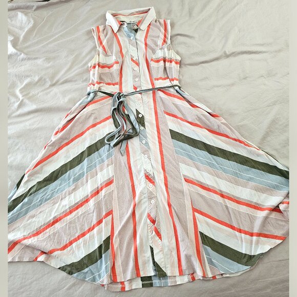 Plus Size Stripe Cotton Knit Sash Tie Shirt Dress - Picture 1 of 16